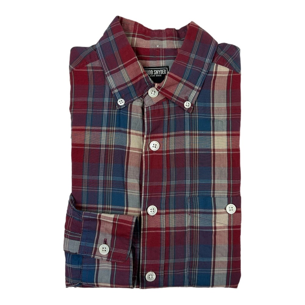 Todd Snyder Blue Red Checked Lightweight Cotton Mens L/S Button Front Size XS